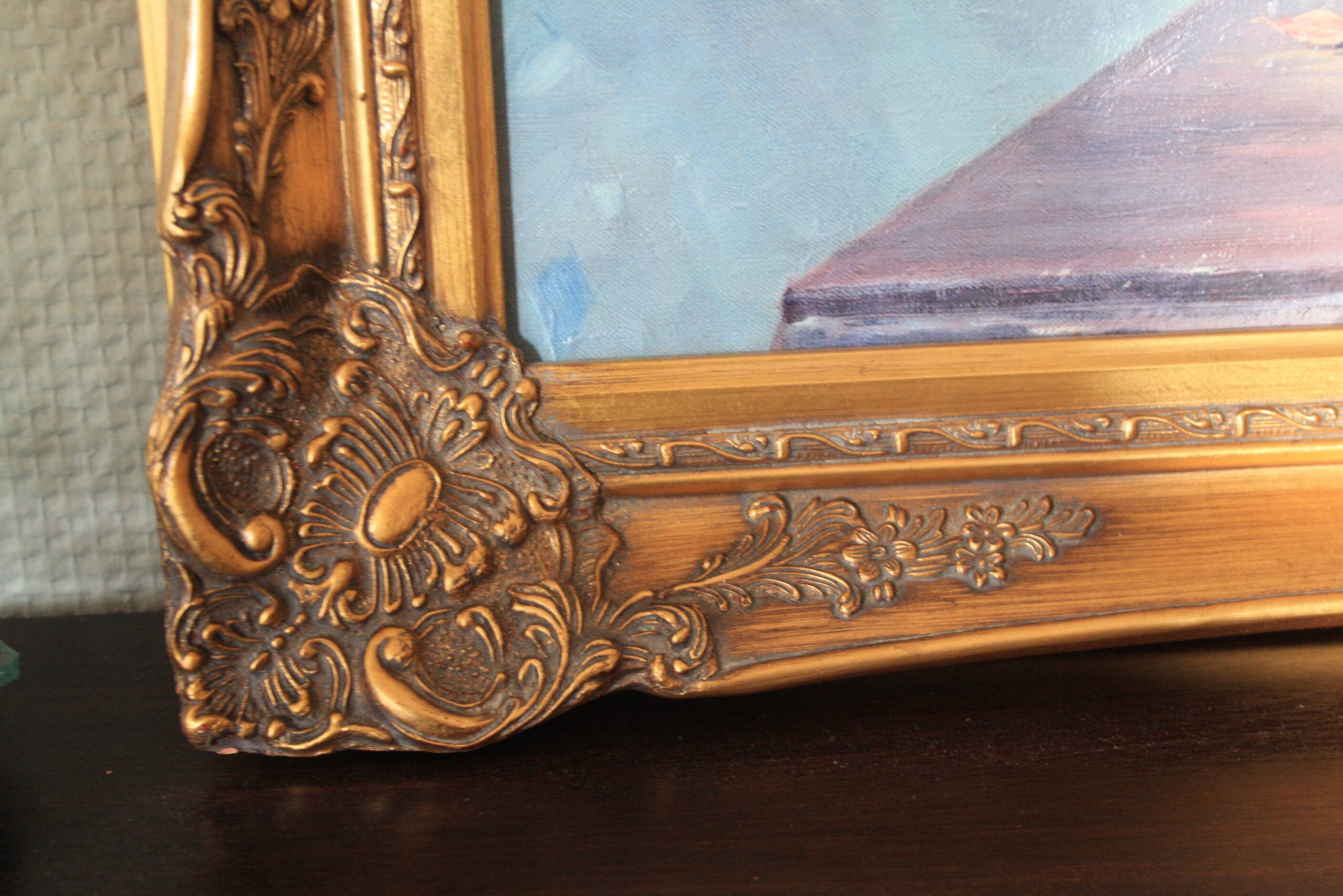 Grand tableau huile sur toile cadre doré