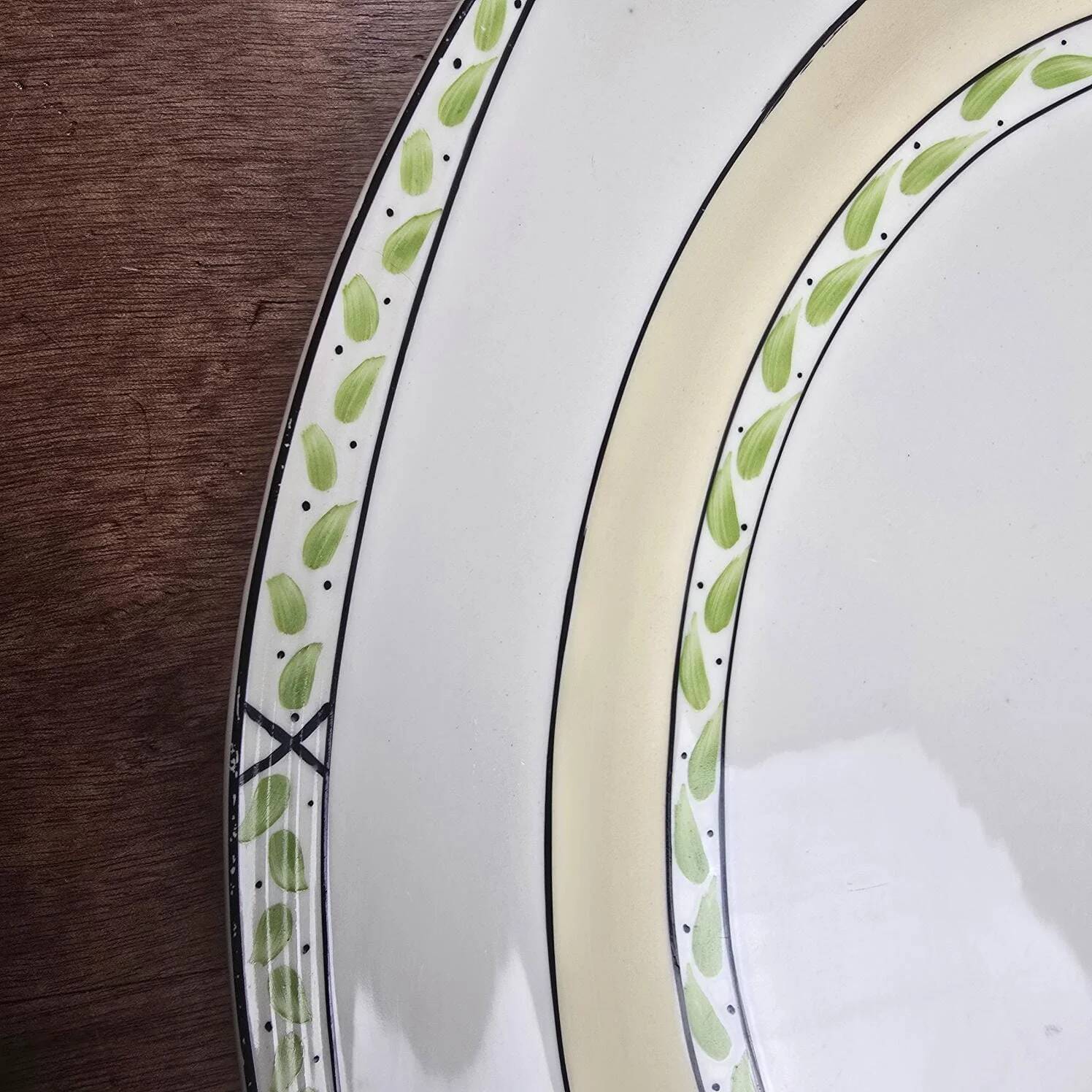 Plat ovale anglais Burleigh Ware – Crème & vert – Made in England