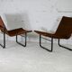 Paire de chauffeuses Kebe Danemark circa 1975 acier et toile "chocolat"