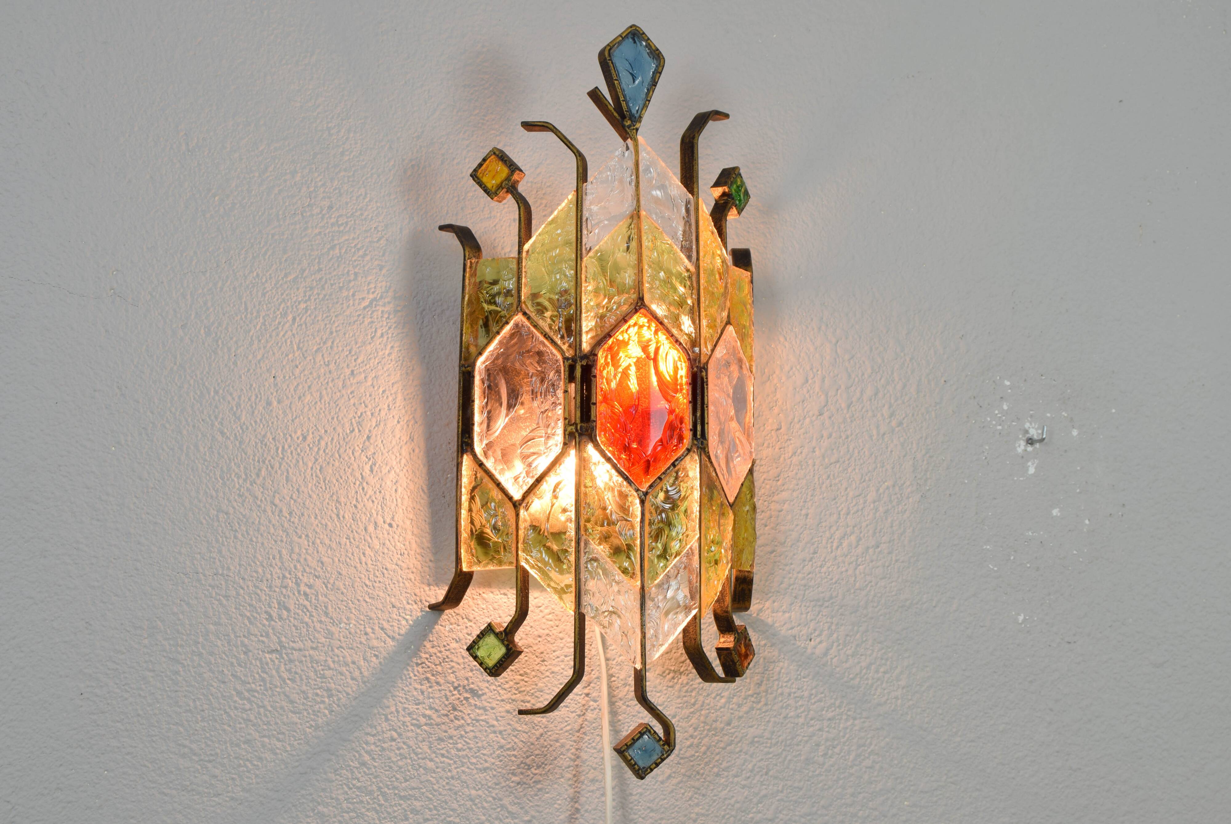 Mid-Century Italian Brutalist Murano Longobard for Poliarte Wall Lamp Sconce , 1980s