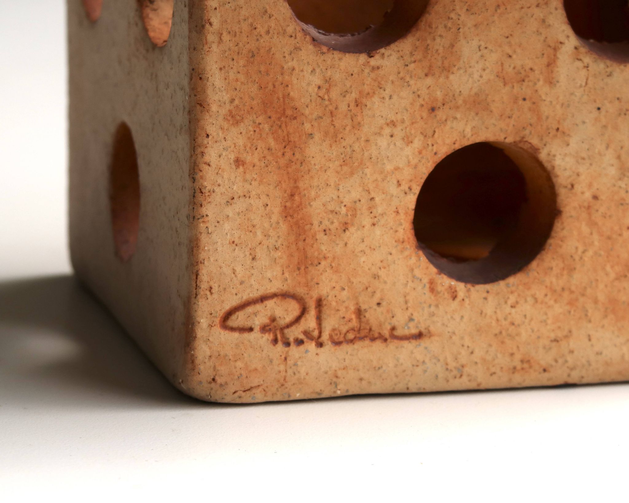 Ceramic cube candle holder by Raymonde Leduc, Vallauris, 1960s