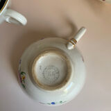 Set of 9 floral Luneville porcelain coffee cups with gold edges