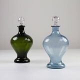 Danish Art Deco Blue and Green Glass Decanters, 1930s, Set of 2