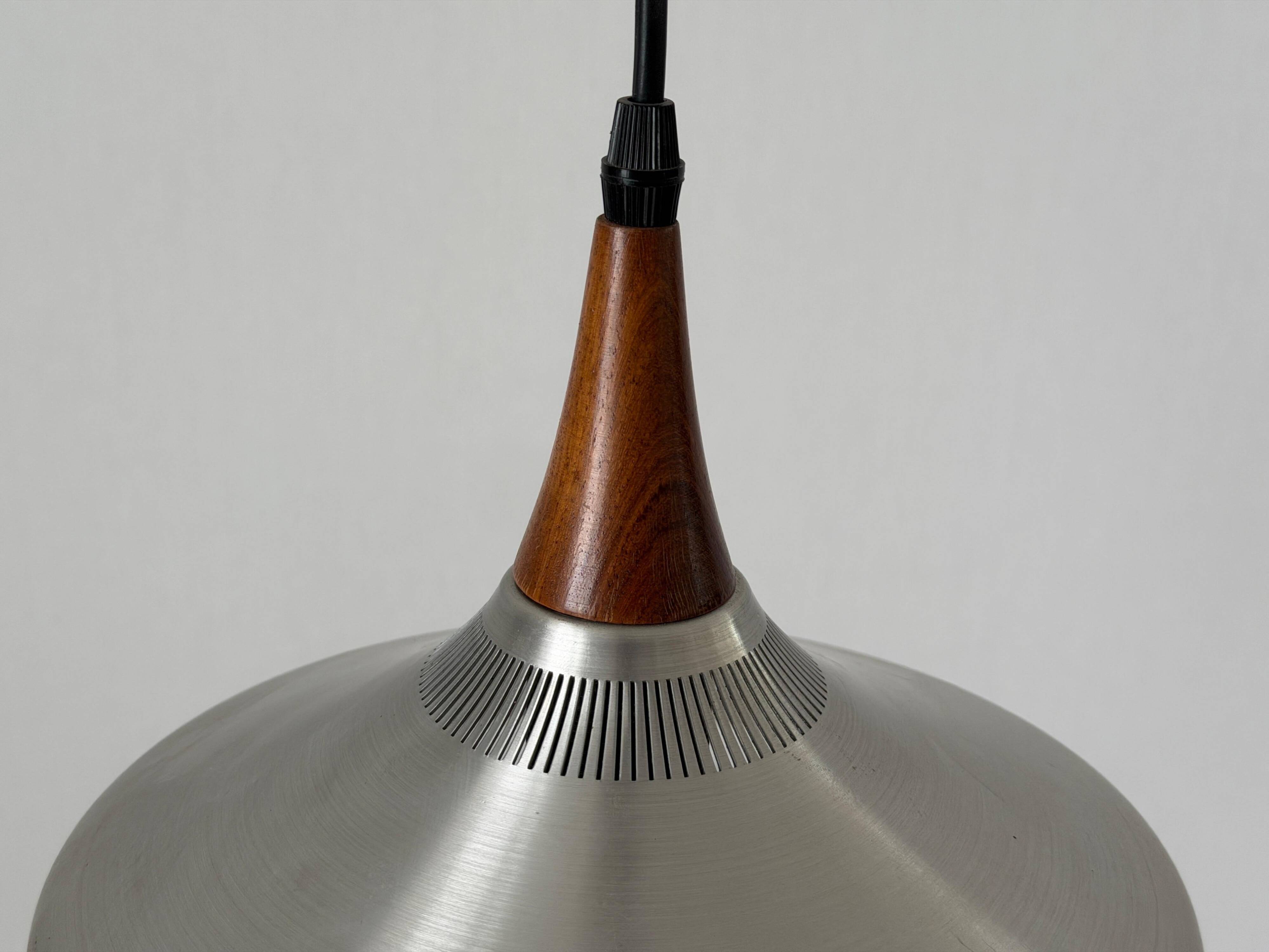 Crystal glass ceiling light with a metal frame and wood details, 1960s, Germany.