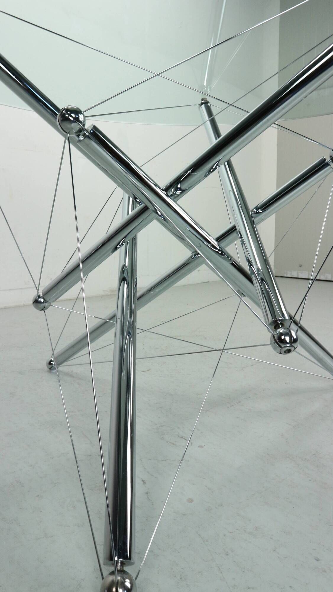Theodore Waddell for Cassina 714 Tensegrity Chromed Steel Dining Table, 1980s