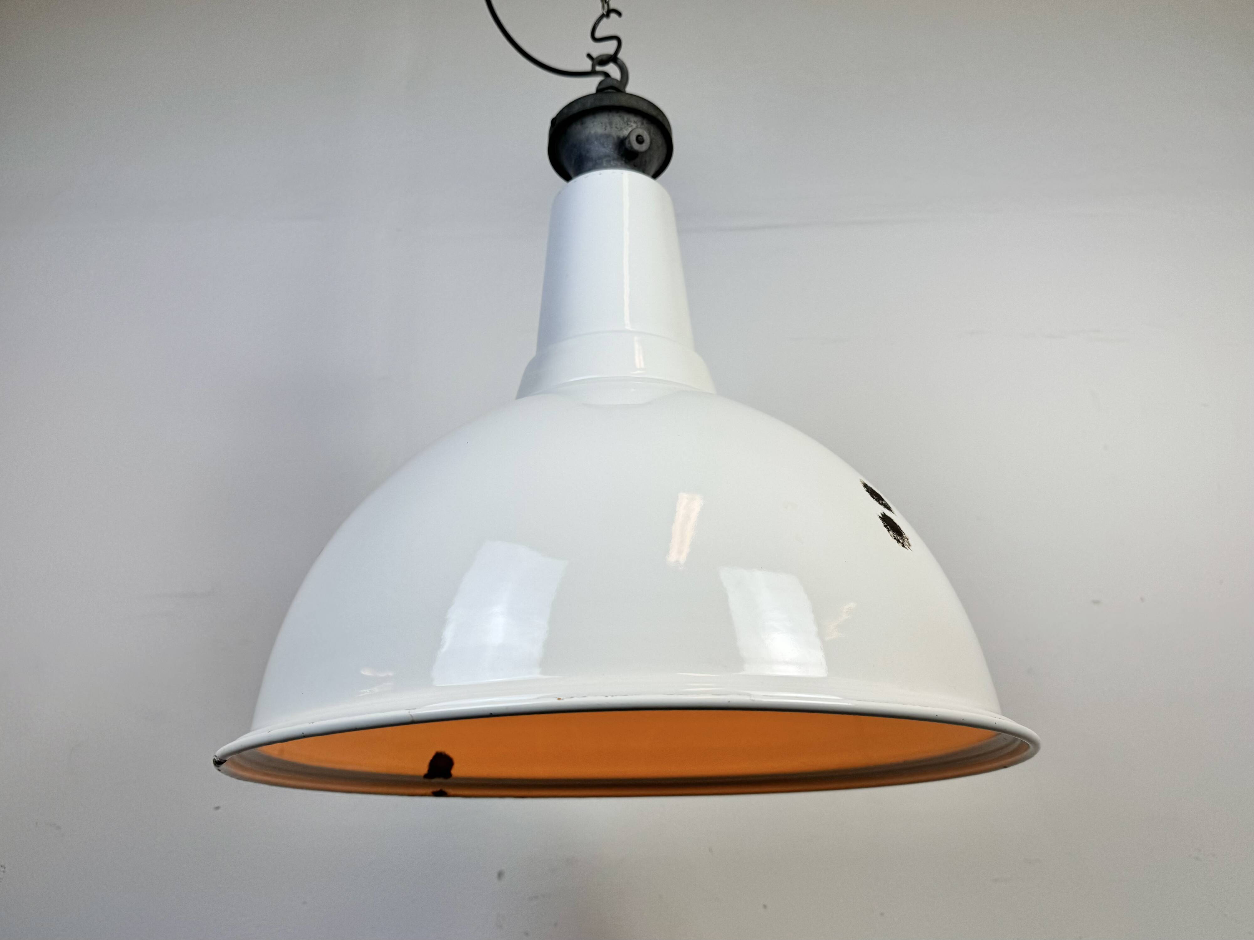 Large Industrial British White Enamel Pendant Lamp from Benjamin, 1960s