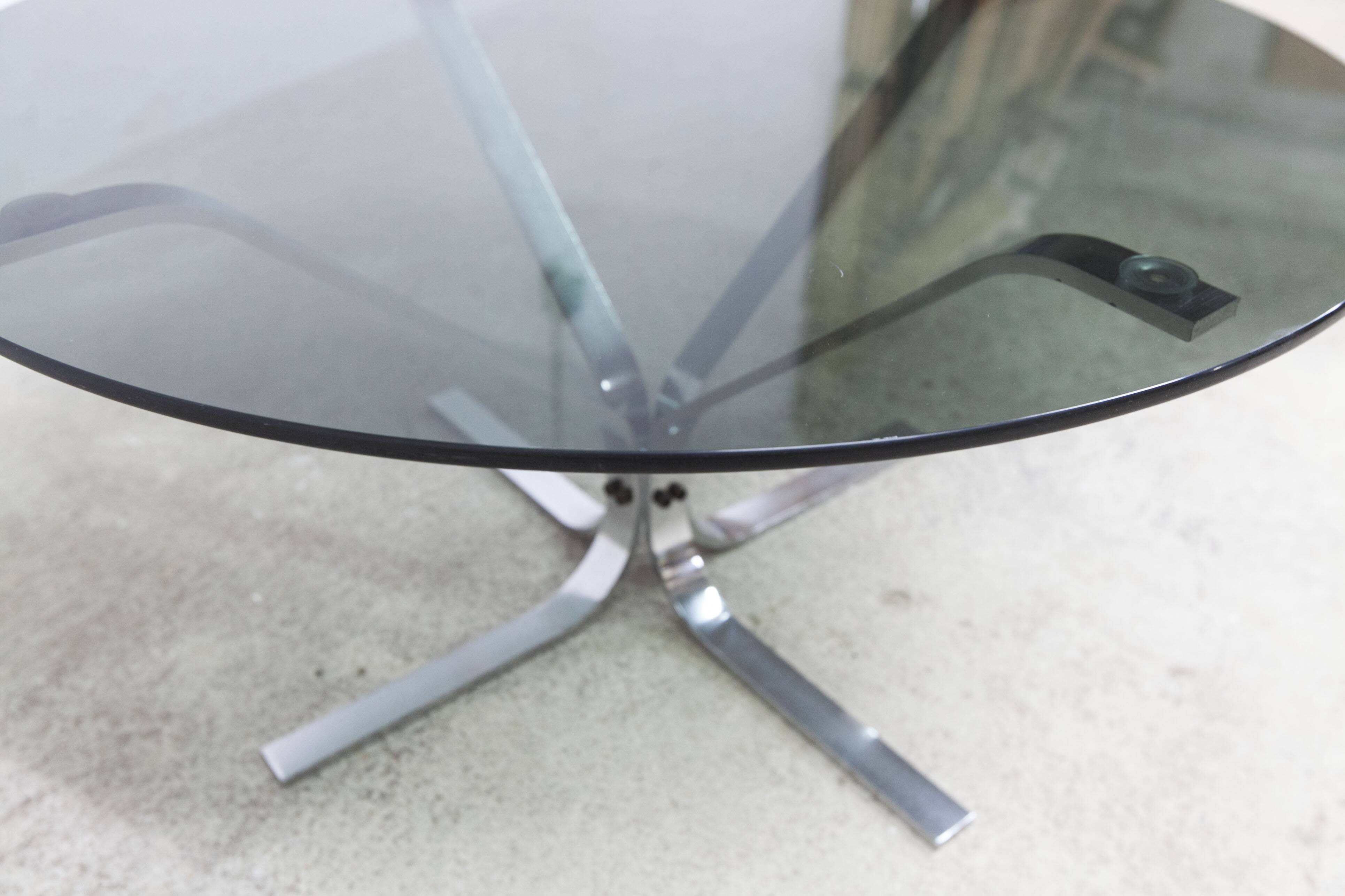 1970s space age round coffee table with smoked glass