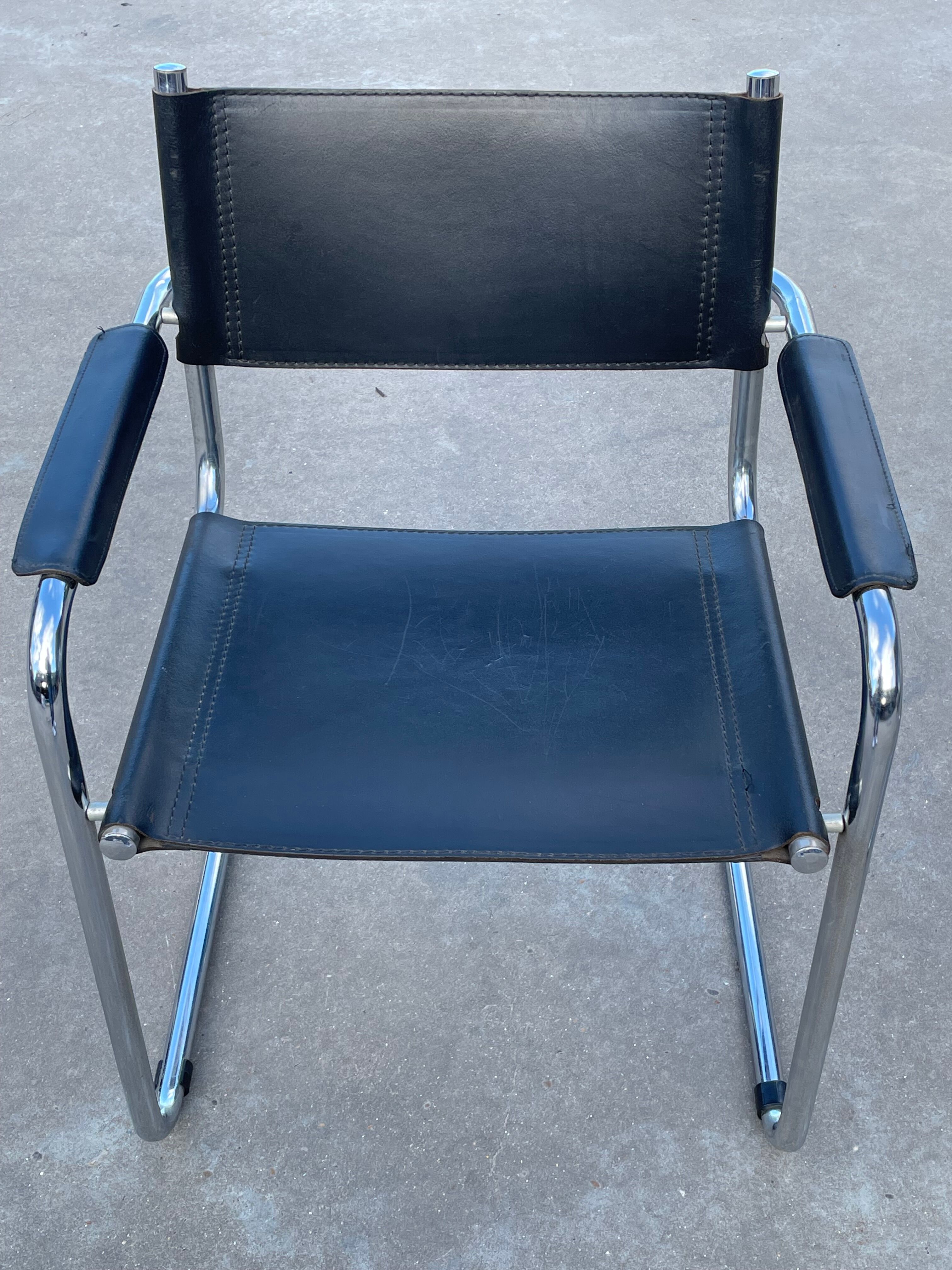 Set of 6 bauhaus cantilever chairs black leather and chrome design