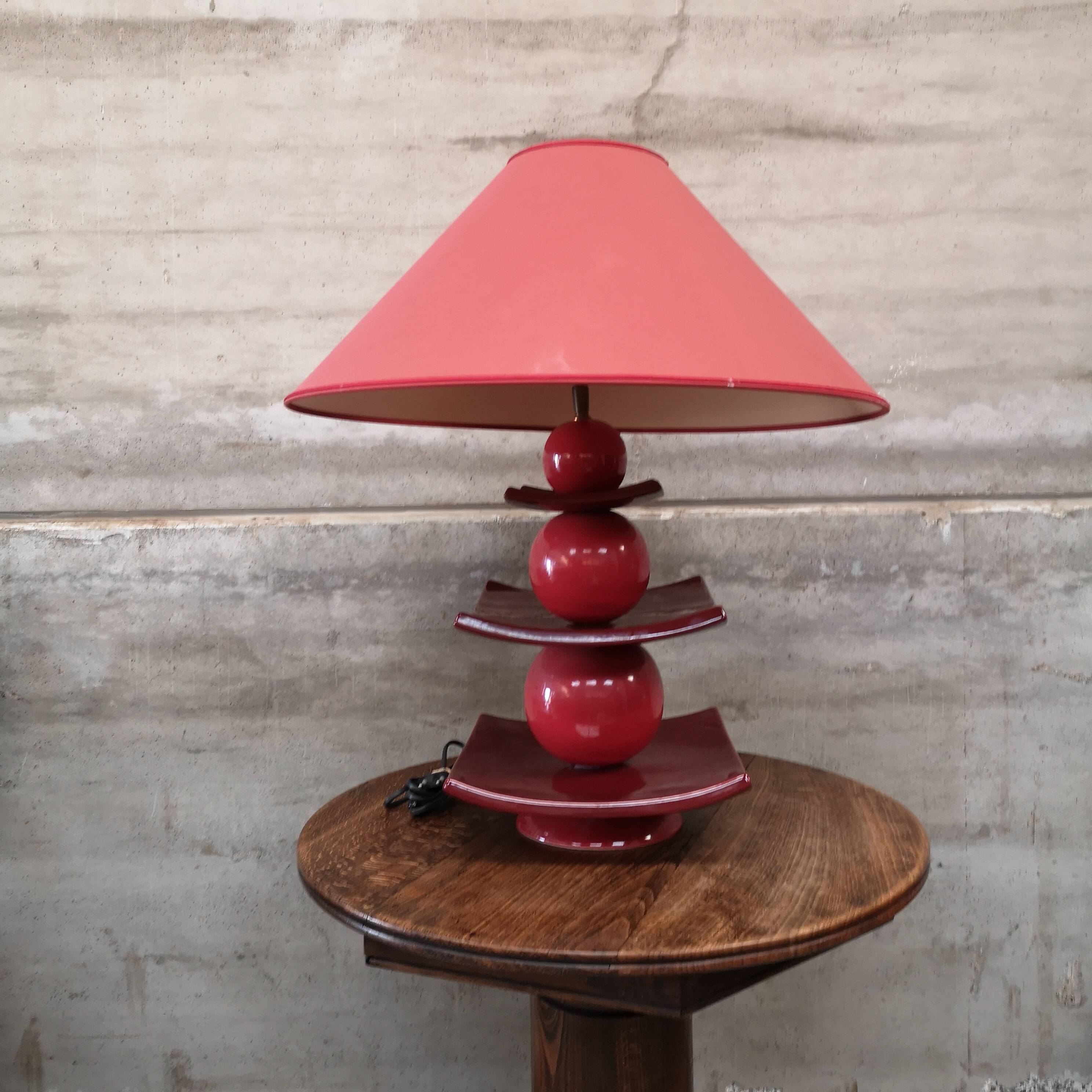 Lampe postmoderne Pagode XXL Drimmer en céramique rouge, 1980