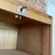 Double curtain filing cabinet in oak — on legs