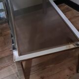 Table de salon en chrome, laiton et verre