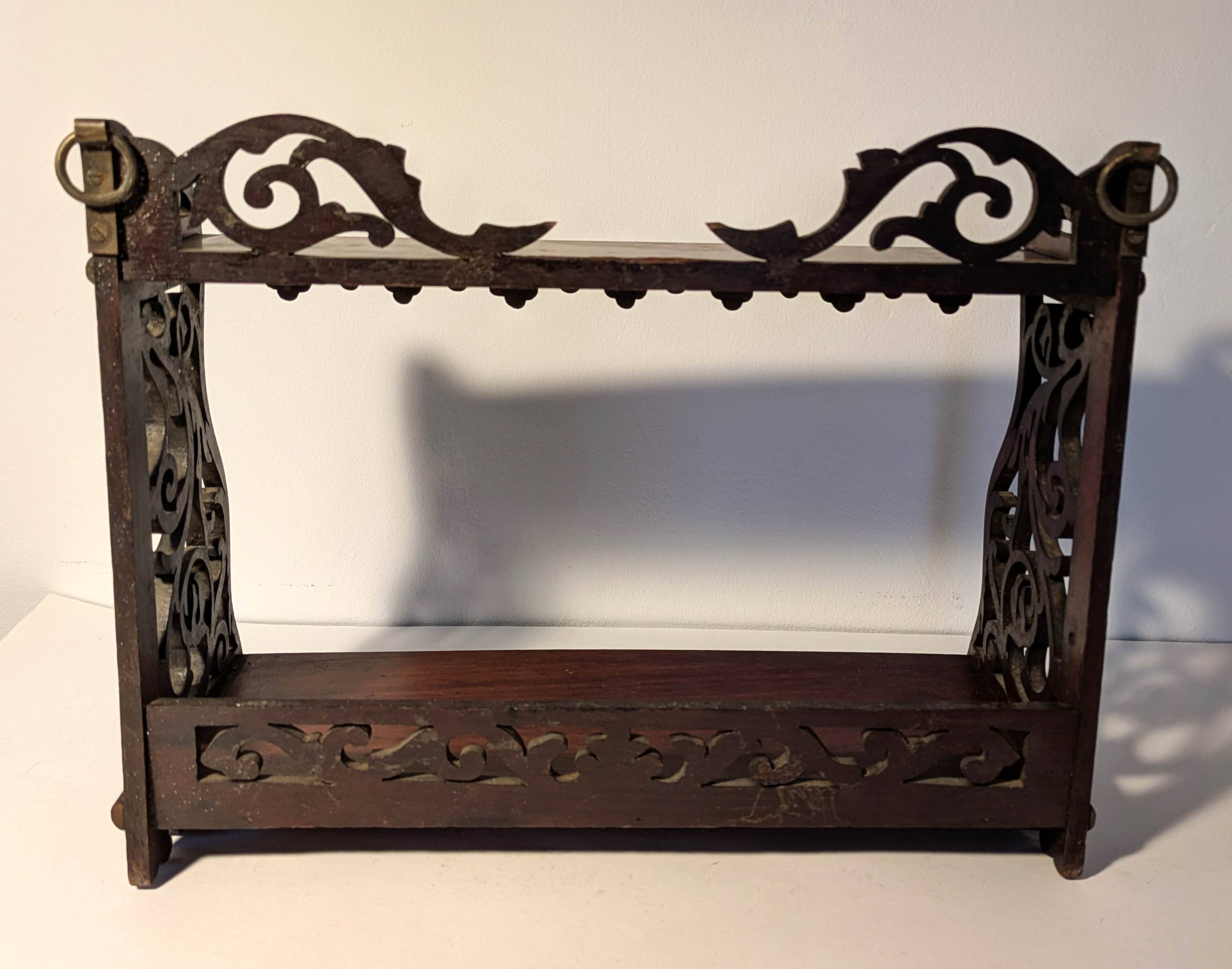 Carved wooden wall shelf H24cm