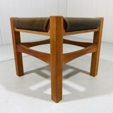 Wooden stool with saddle leather seat, 1970-80’s