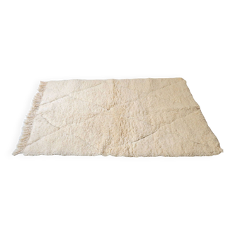 Tapis marocain Beni Ouarain blanc. 100% pure laine, fait main. 145x100cm