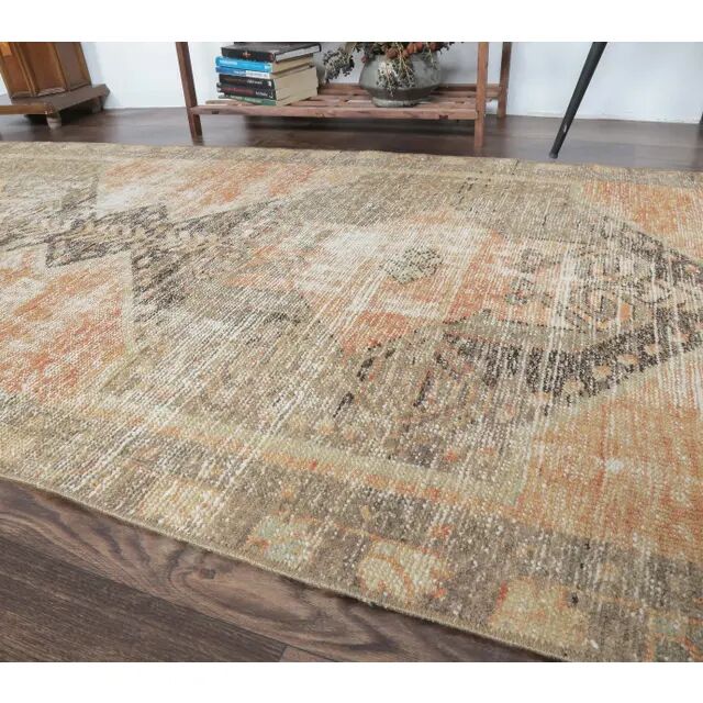 Turkish Orange Oushak Vintage Runner Orange 95x318