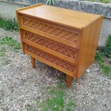 Commode en rotin ancien vintage pieds compas