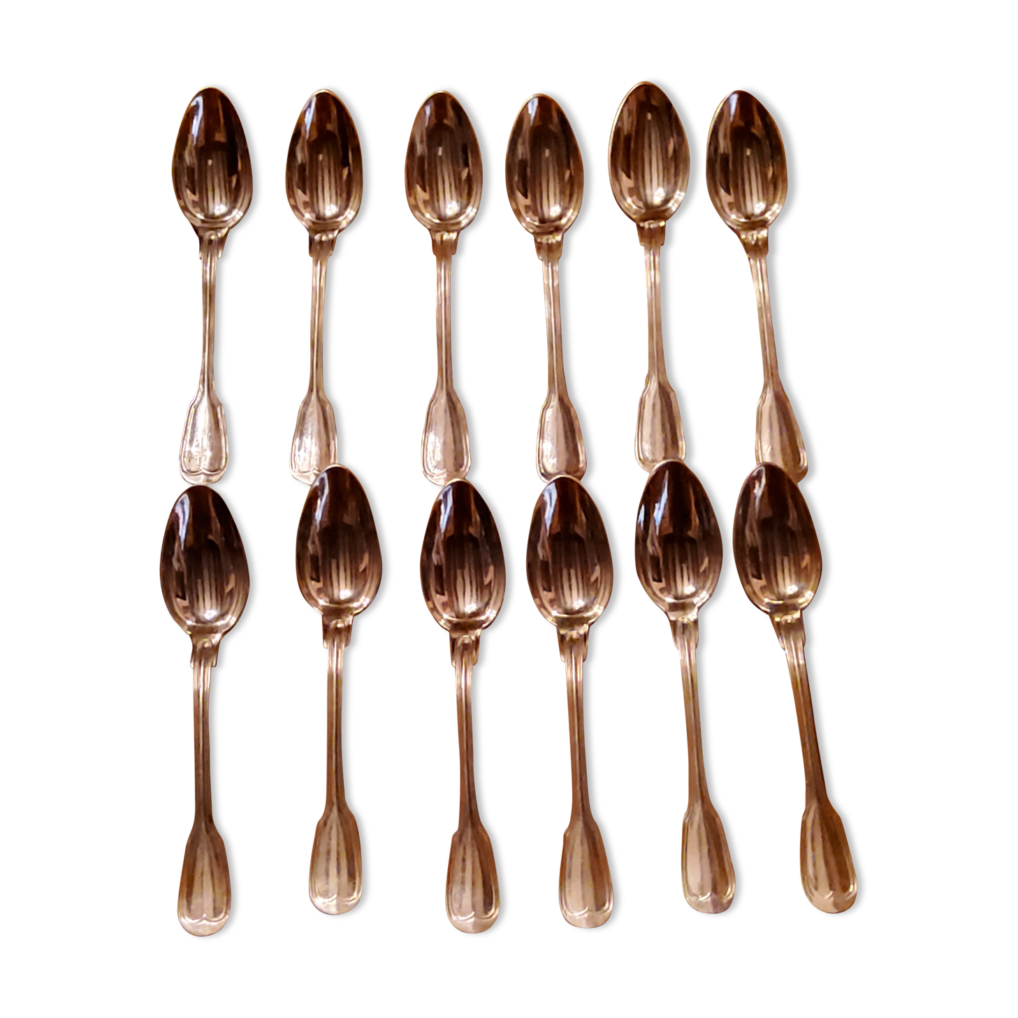 Coffret de 12 cuillères à dessert en métal argenté fin XIXième siècle