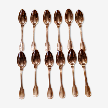 Box of 12 dessert spoons in silver metal late nineteenth century
