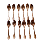 Box of 12 dessert spoons in silver metal late nineteenth century