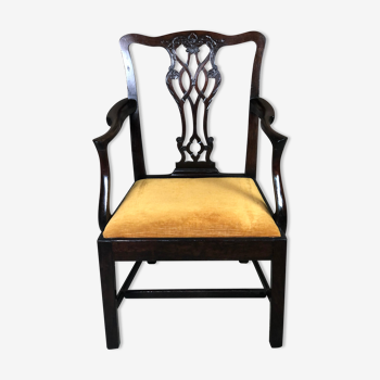 English mahogany armchair covered with velvet mustard color XIX eme