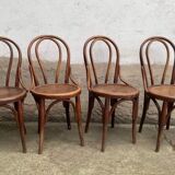 4 bistro chairs in curved wood N° 18 of the 1920s 1930s wooden seat