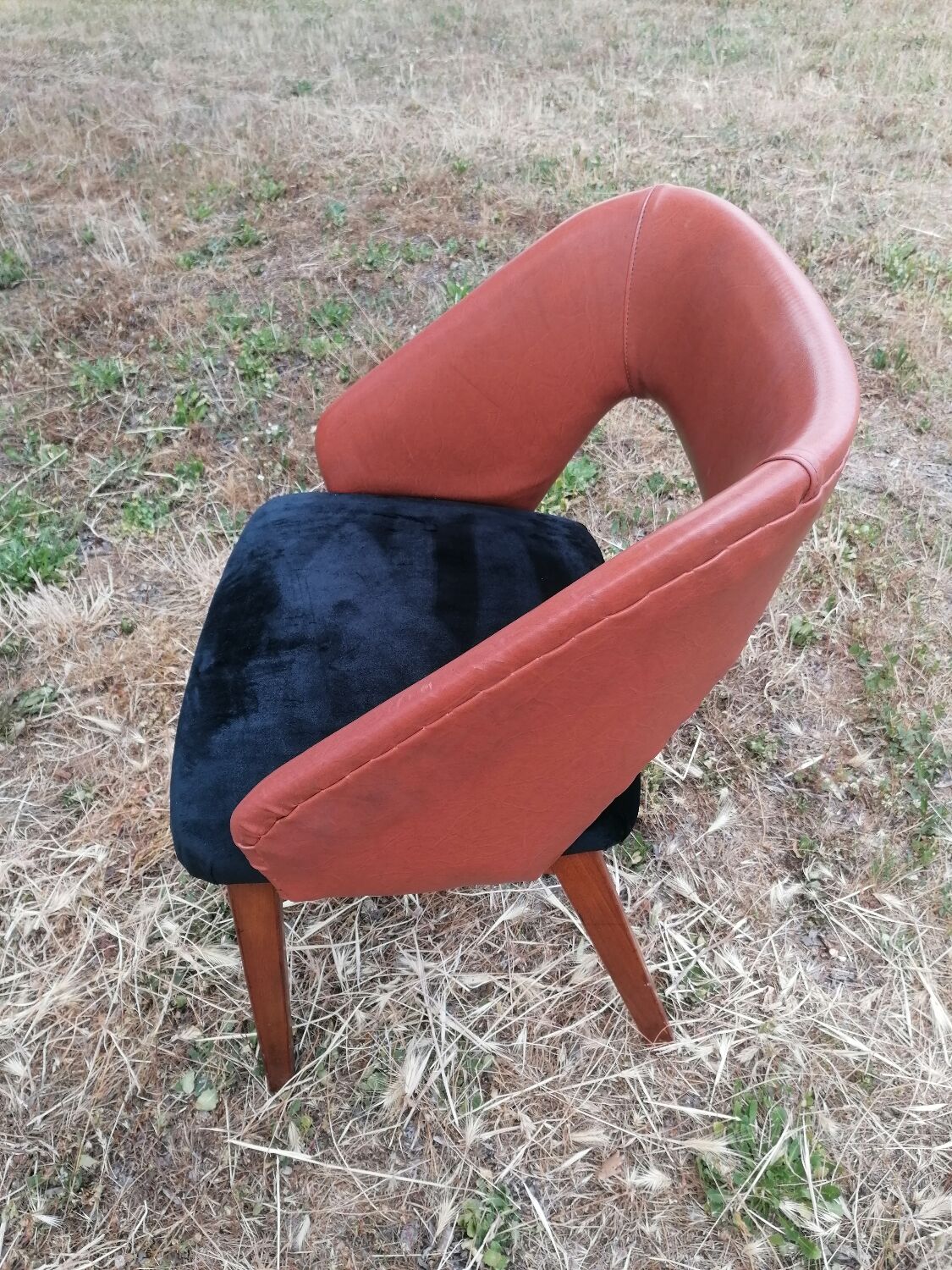 Vintage armchair skaï and velvet SNA Roset.