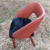 Fauteuil vintage skaï et velours SNA Roset
