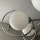 Art Deco chandelier with 6 lights in opaline glass and chrome metal.