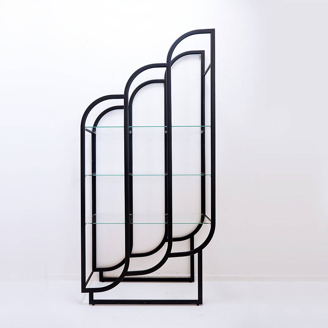 Black Bookcase - Metal and glass - 20th