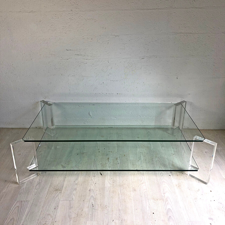 70's vintage glass and Plexiglas coffee table