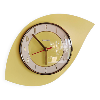 Vintage formica clock silent wall pendulum 60s "yellow Bayard"