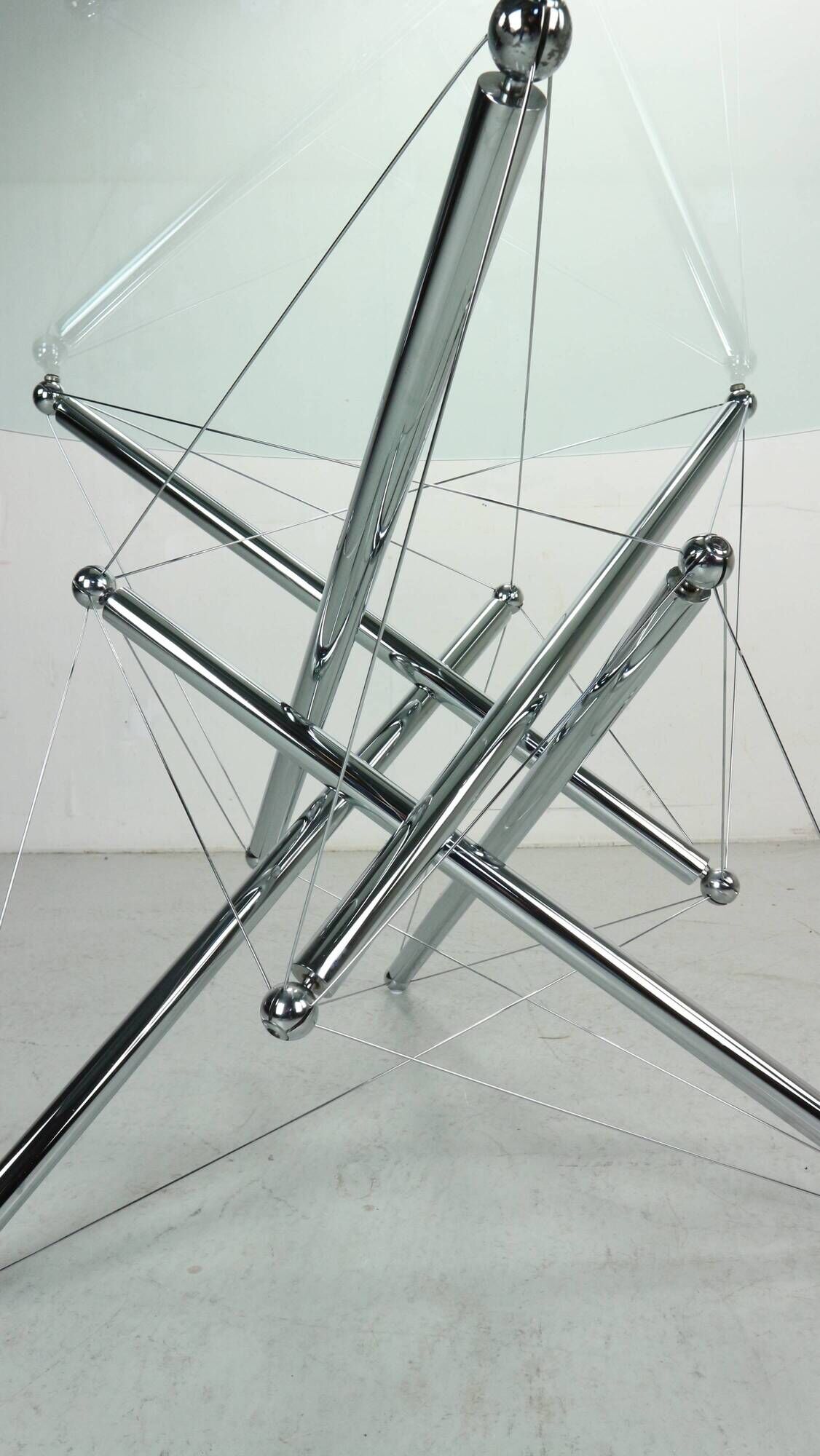 Theodore Waddell for Cassina 714 Tensegrity Chromed Steel Dining Table, 1980s