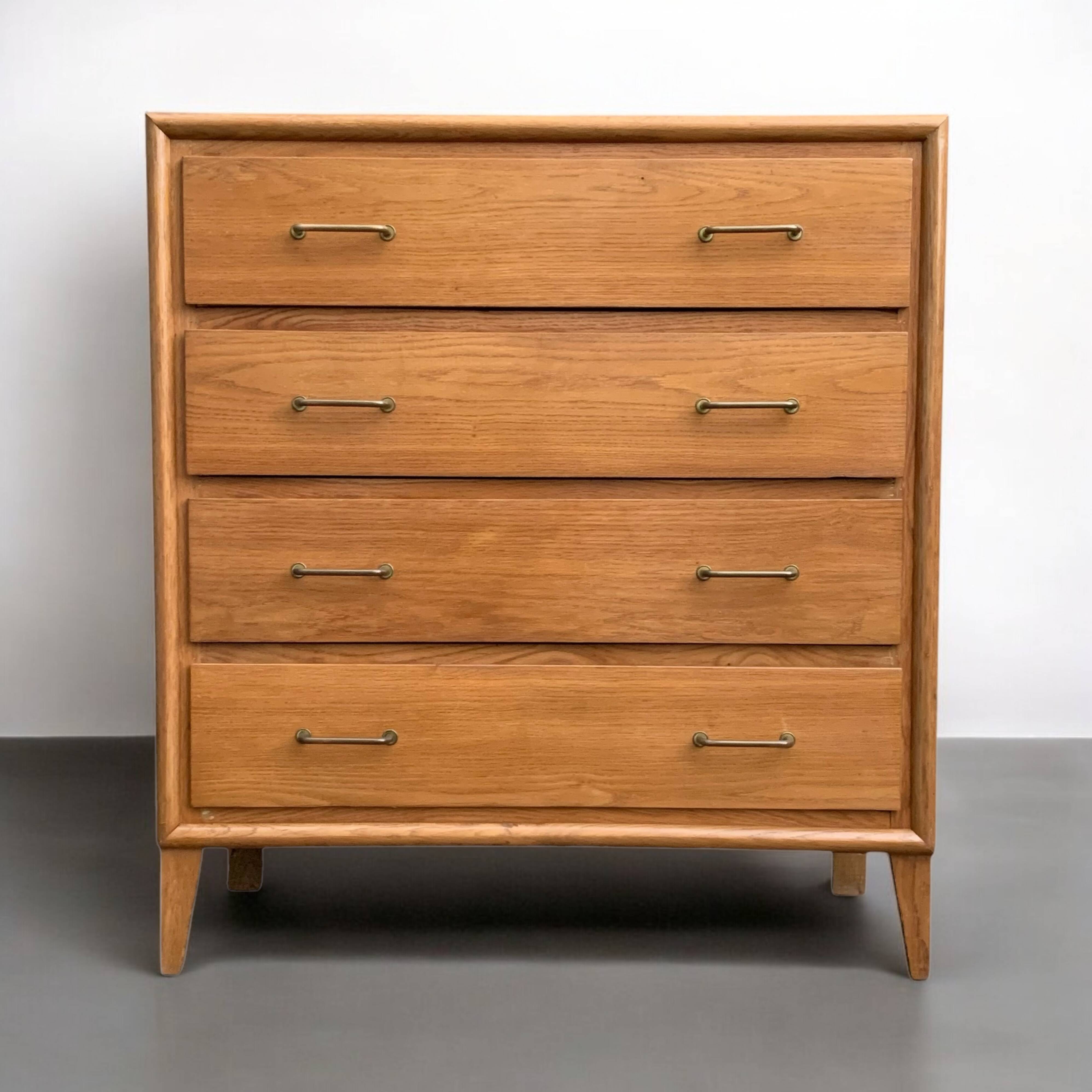Vintage chest of drawers with compass feet, oak, original patina, 1950s