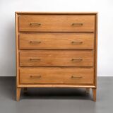 Vintage chest of drawers with compass feet, oak, original patina, 1950s