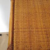 Semainier 6 tiroirs en bois, bambou et rotin tressé, années 60