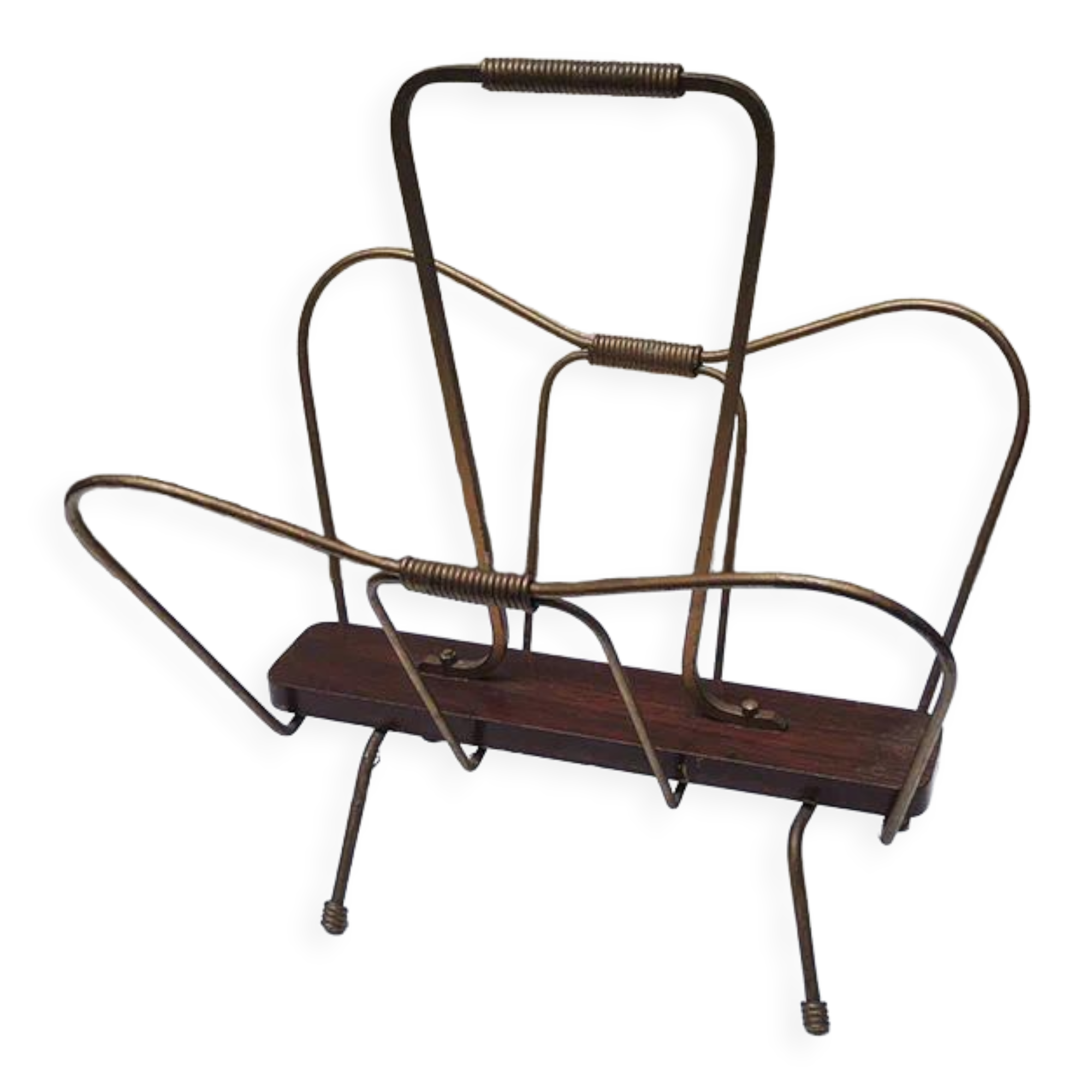 Old wooden & brass magazine rack