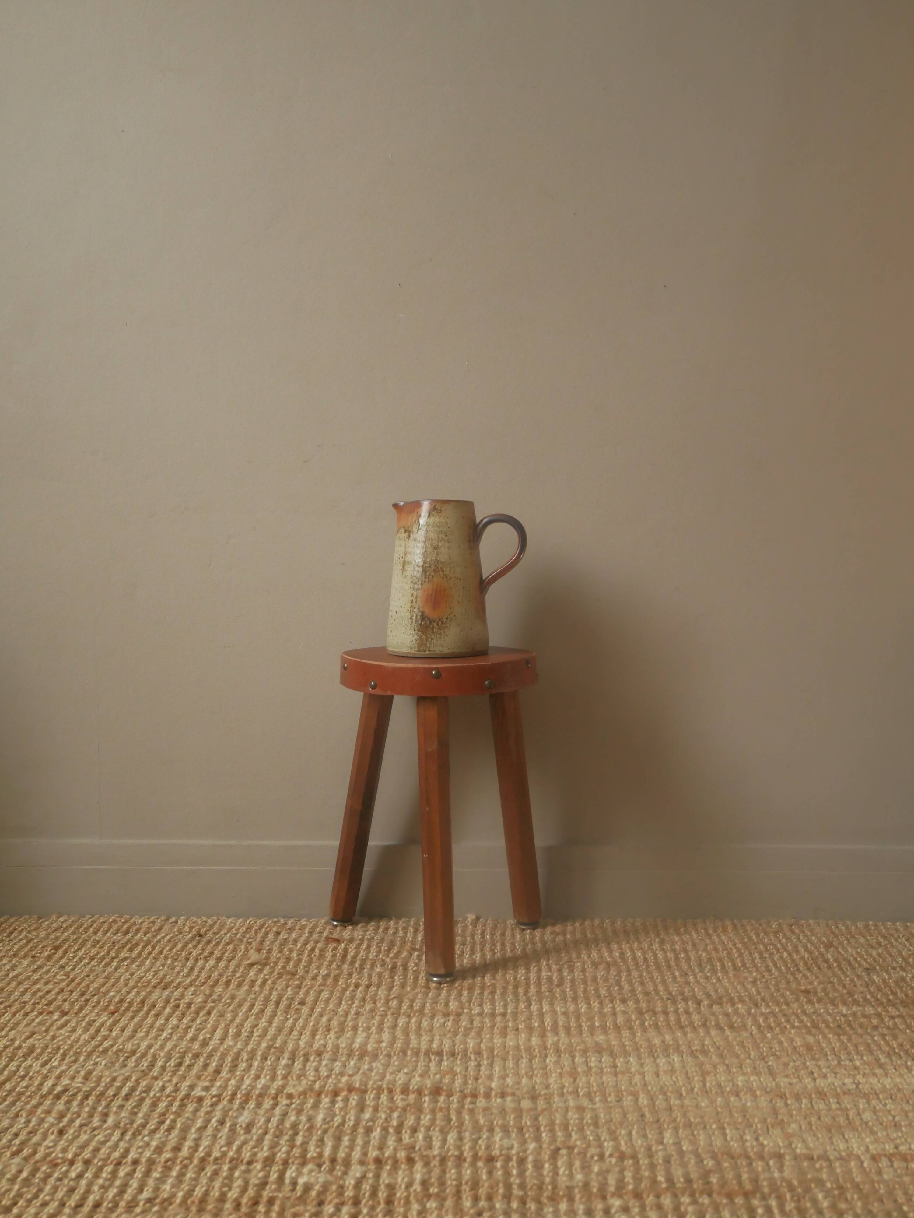 Handmade ceramic stoneware pitcher vintage vase with handle Scandinavian country decoration pottery