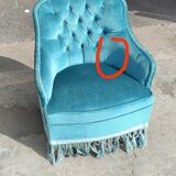 Blue velvet upholstered toad armchair