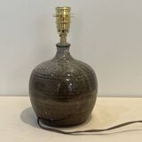 XXL Vintage stoneware lamp base signed brown raffia lampshade 1970