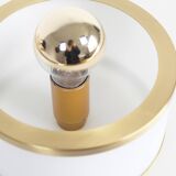 Pair of vintage 1980's opaline glass and brushed brass wall lights