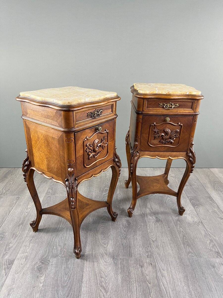 Pair of Louis XV Bedside Tables, Yellow Marble, 19th Century