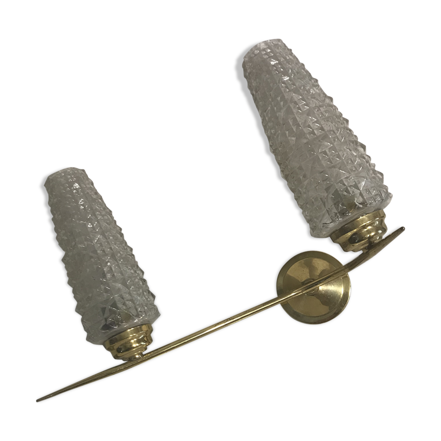 Double old glass wall light golden metal support vintage 70s