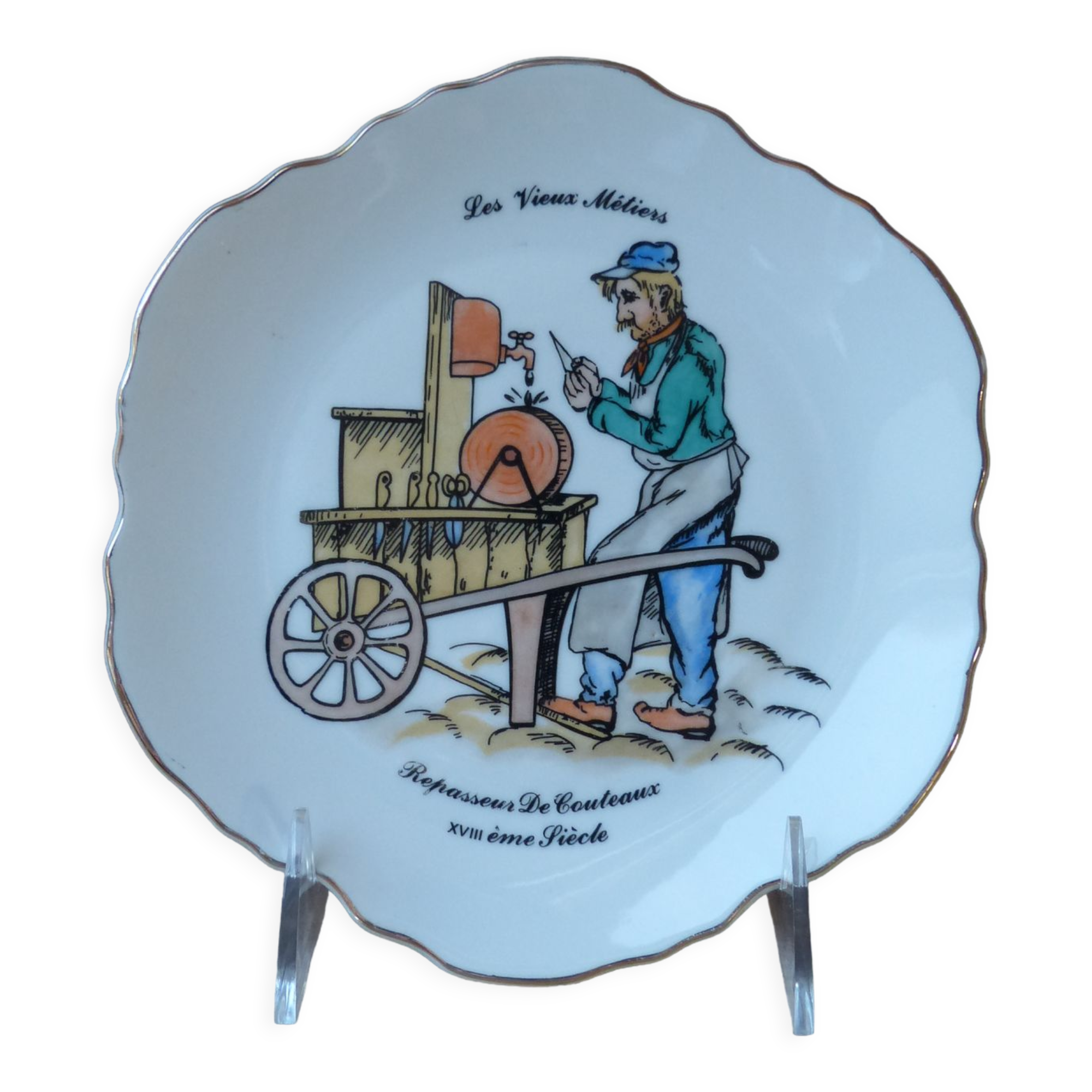 Decorative plate the old trades Knife ironer in the eighteenth century, small craft Paris