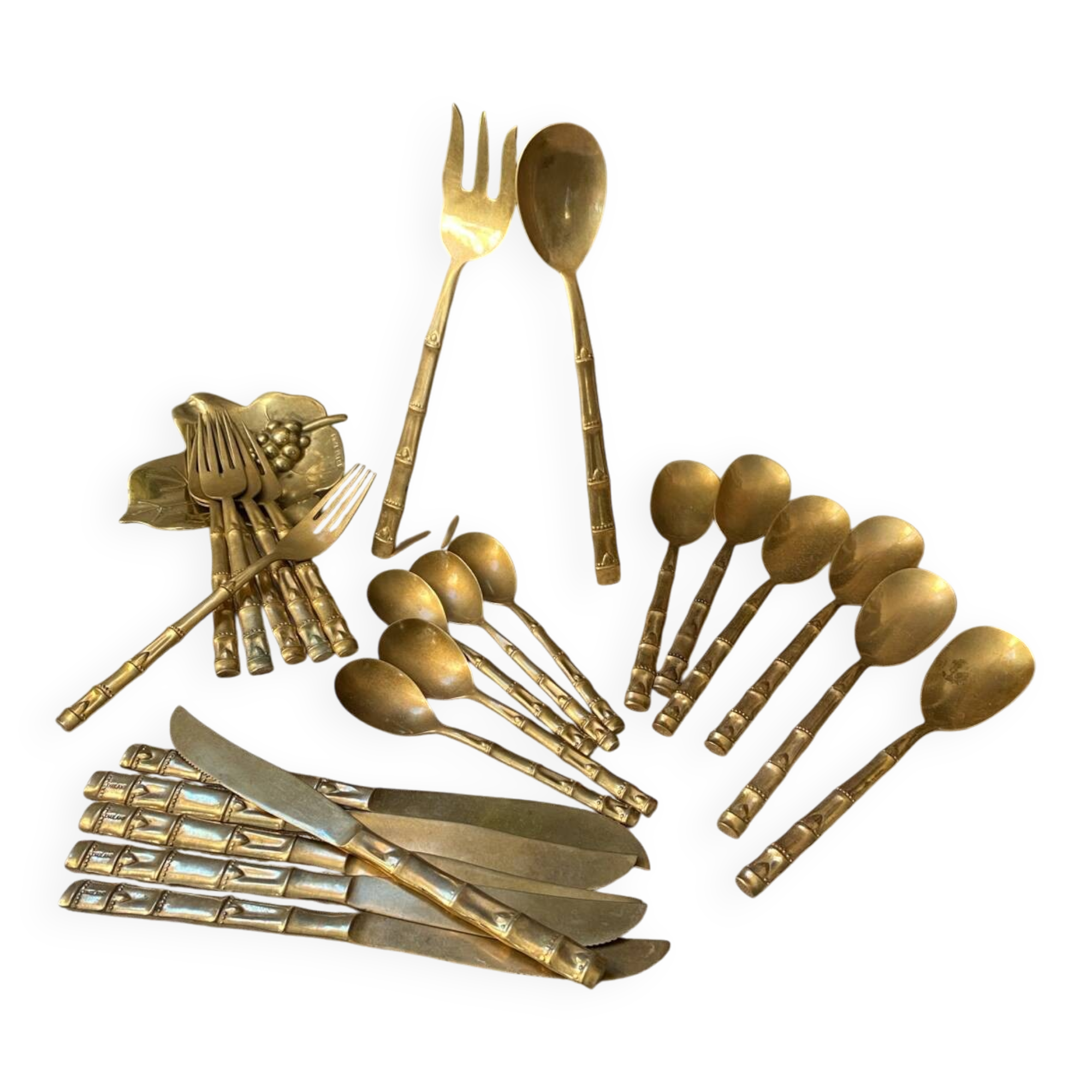 Nickel-plated bronze cutlery set, bamboo style