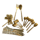 Nickel-plated bronze cutlery set, bamboo style