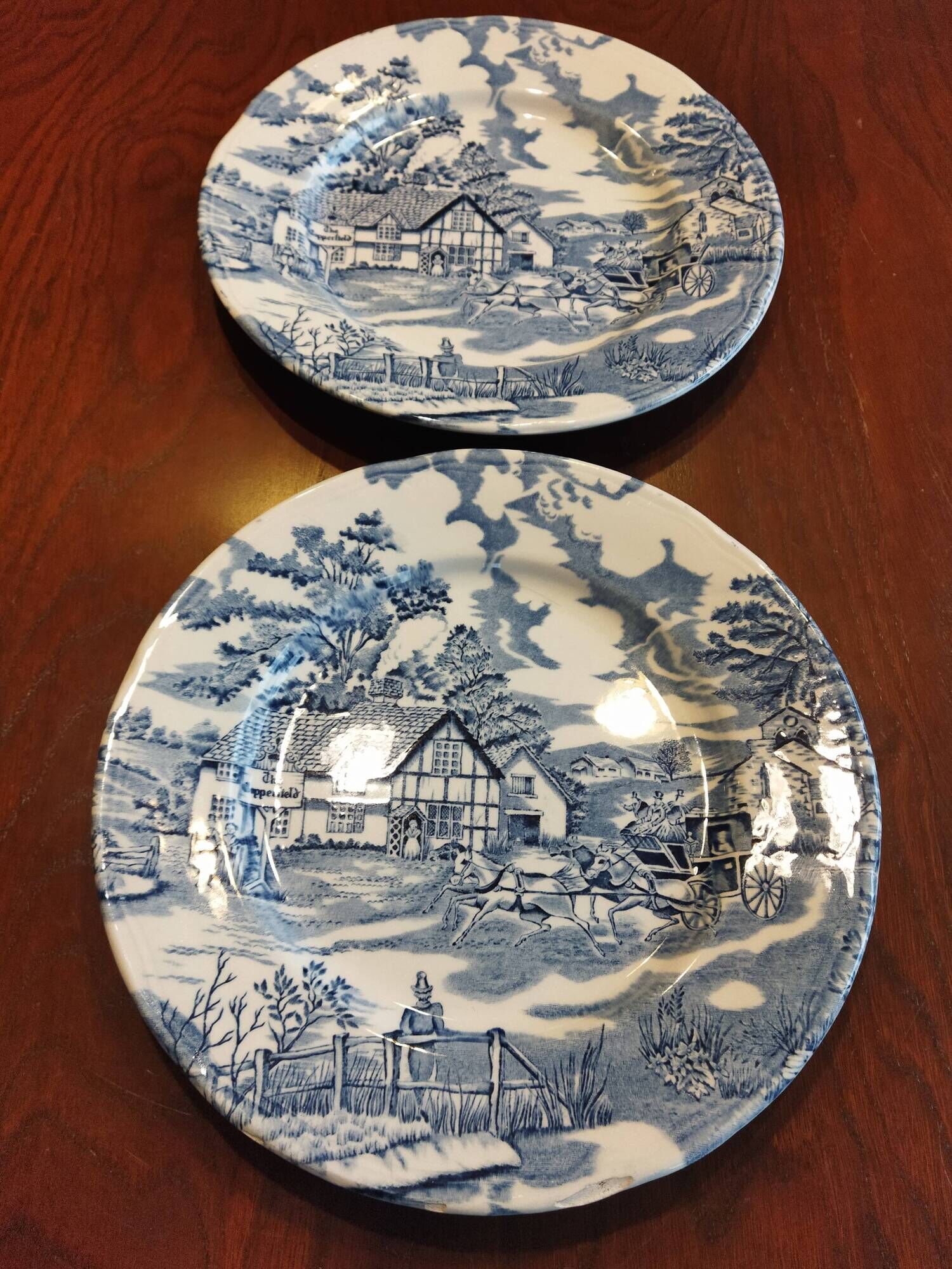 8 blue & white dinner plates (Royal Tudor Gien Lunéville Ceraminter)
