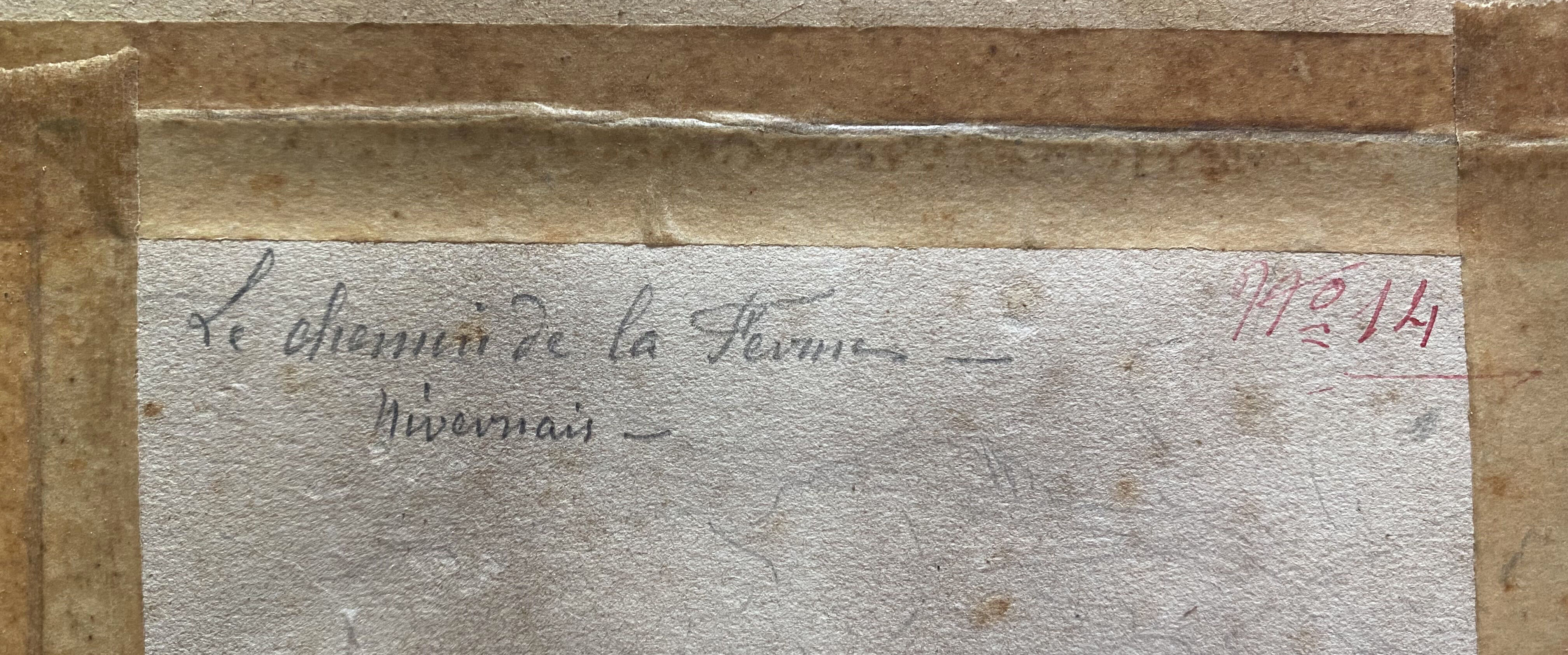 Watercolor painting XIX° "The path of the farm - Nivernais" & frame