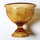 Mid-century Amber Honey Pedestal Bowl / Modern Vintage / Godinger / 1990s