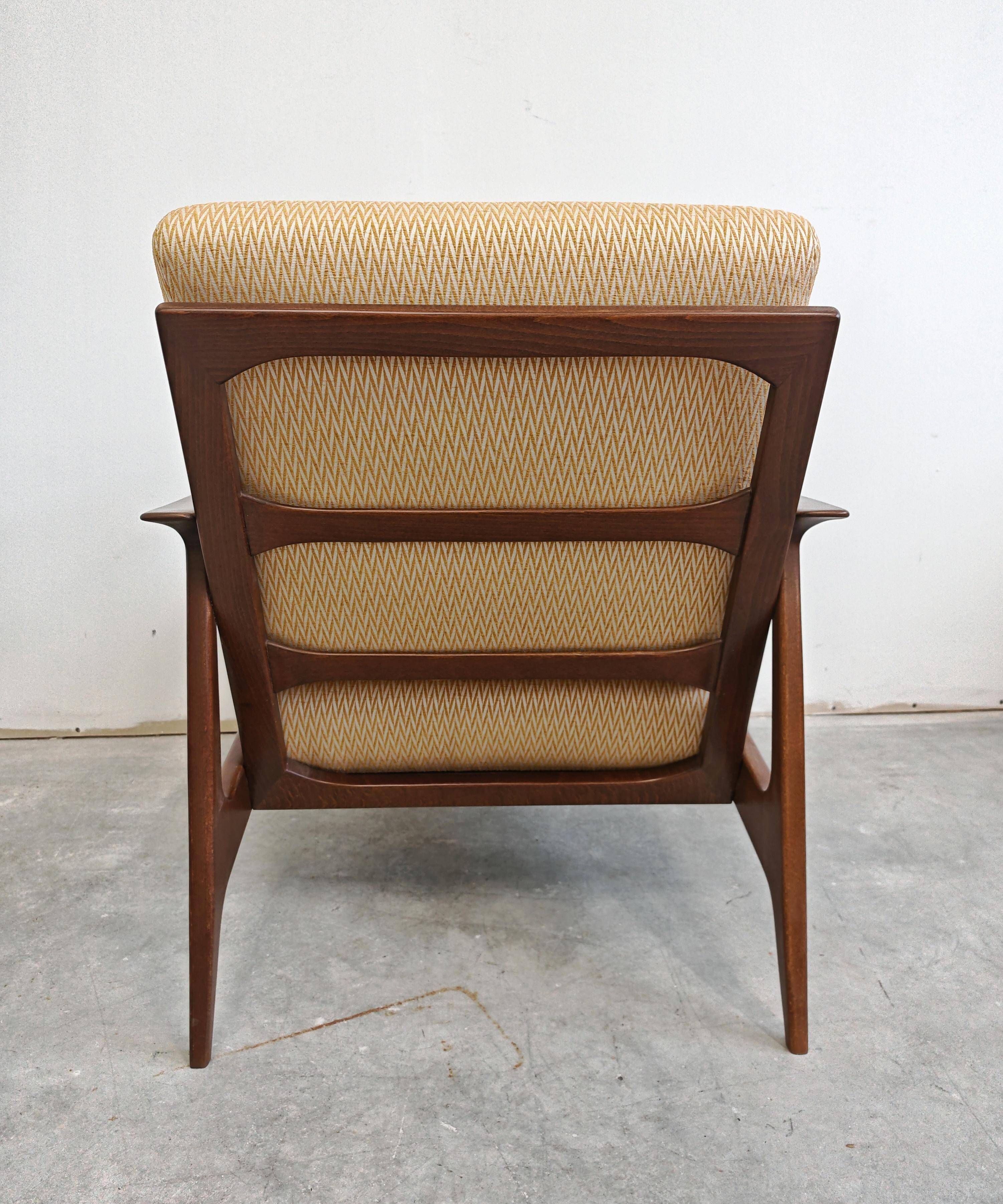 Mid Century Modern armchair in beech with zig-zag fabric, Denmark 1960s