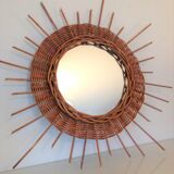 Wicker sun mirror 36 cm/ vintage 60s-70s